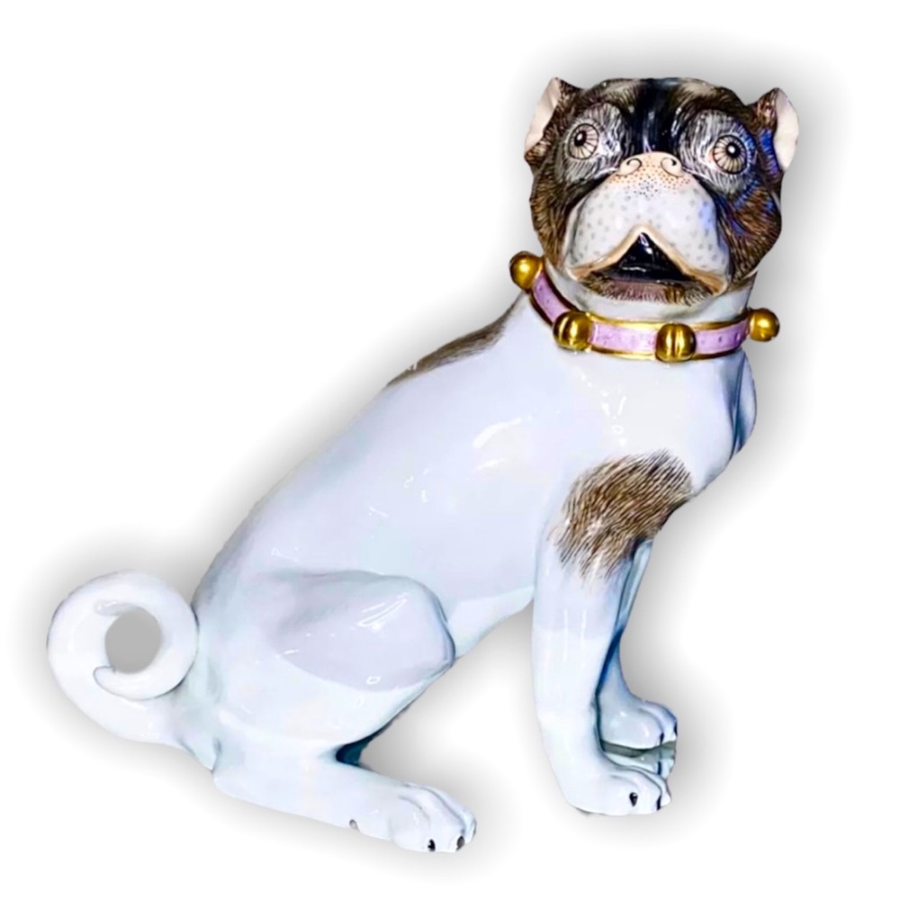 Antique German Dresden Female Pug Dog Statue